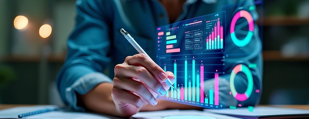 Ilustração de um profissional analisando dados de marketing digital